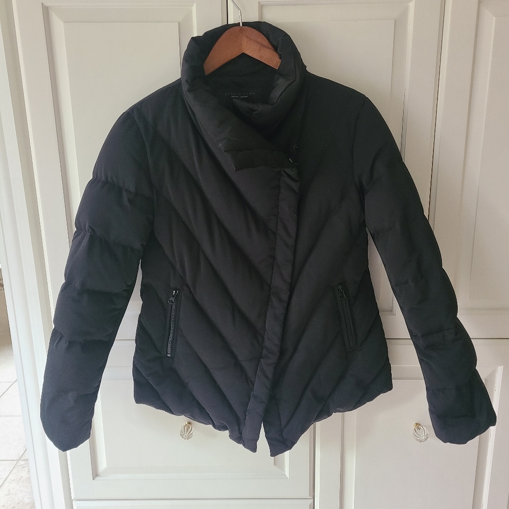Zara Woman Asymmetrical Down Puffer Jacket Black Size L